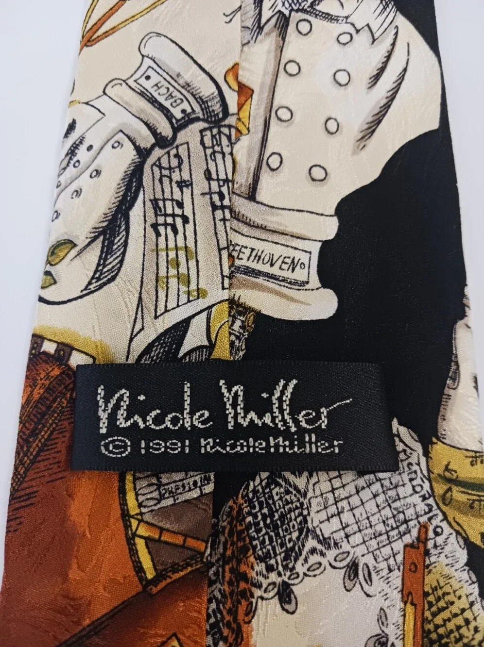 Nicole Miller Men's Silk Necktie Music Portrait Motif Print